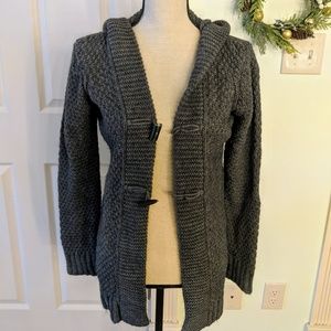 Grey Button-Up Knit Sweater Hooded Cardigan